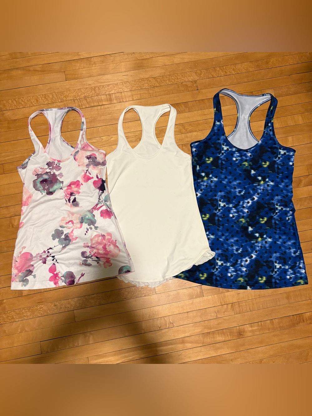 lululemon athletica Racerback 6 Tank Tops - White, Pink Floral, Blue Print